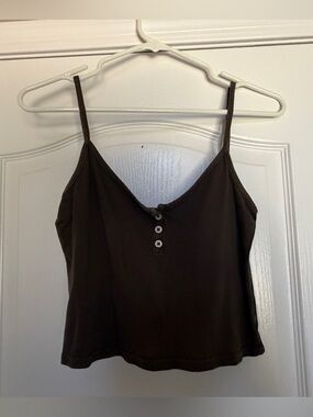 Brandy Melville Dark Brown Spaghetti Strap Button Cami